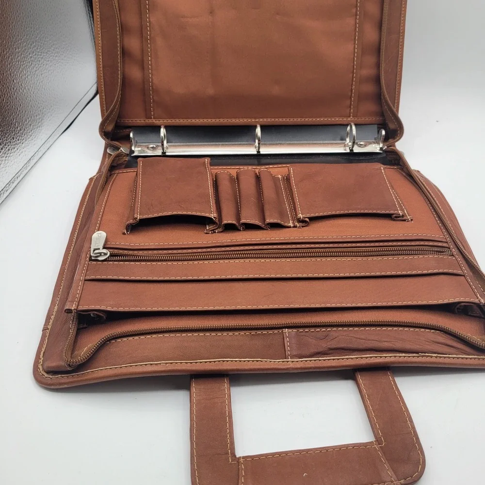 Piel Leather Full-Grain‎ Leather Three-Ring Binder Saddle Briefcase